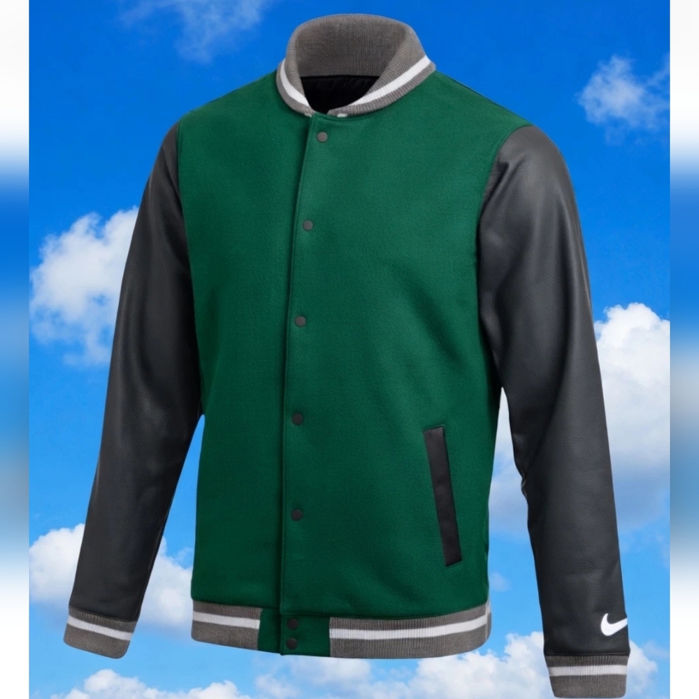 $230 Nike Team Green Letterman Jacket Full-Snap